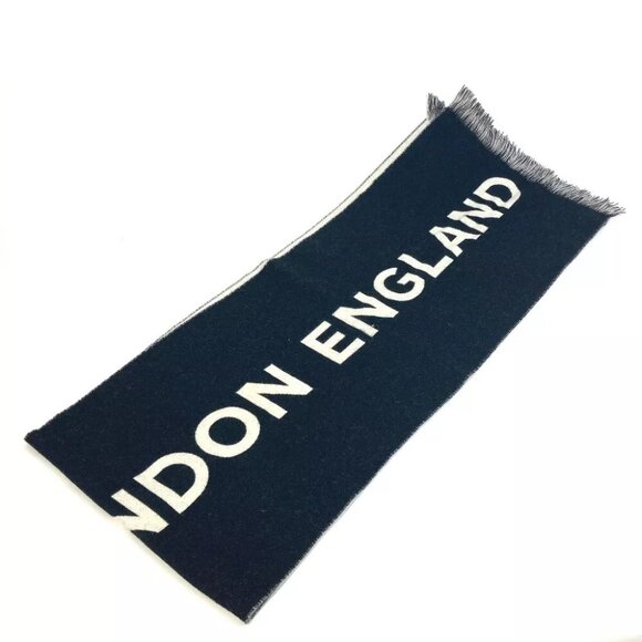 BURBERRY 80085081 fringe Scarf big logo Scarf wool Black/WhiteBased - Picture 4 of 10